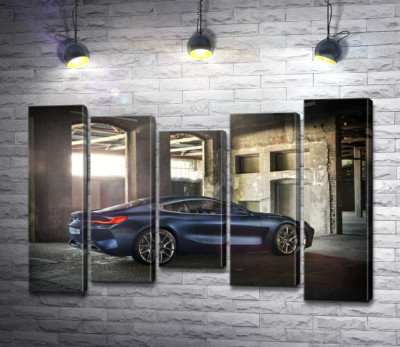 Модульная картина "Стильный синий автомобиль BMW 8"
