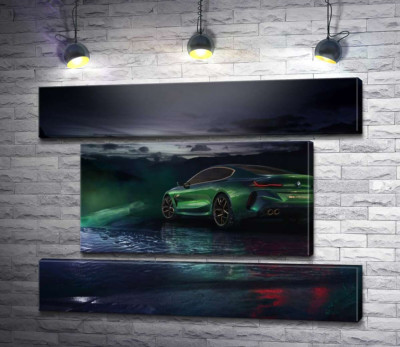 Зеленый автомобиль BMW Concept M8 Gran Coupe в дымке