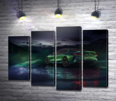 Модульная картина "Зеленый автомобиль BMW Concept M8 Gran Coupe в дымке"