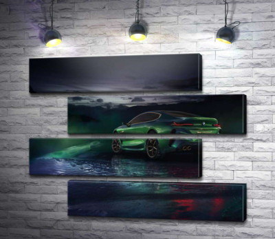Модульная картина "Зеленый автомобиль BMW Concept M8 Gran Coupe в дымке"