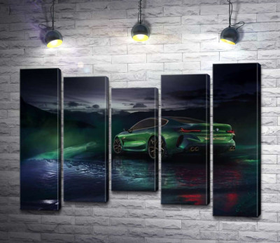 Зелений автомобіль BMW Concept M8 Gran Coupe в серпанку