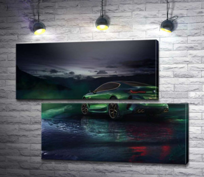 Модульная картина "Зеленый автомобиль BMW Concept M8 Gran Coupe в дымке"