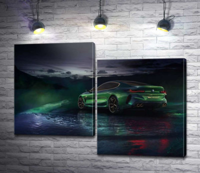 Зелений автомобіль BMW Concept M8 Gran Coupe в серпанку