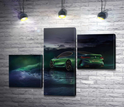 Зеленый автомобиль BMW Concept M8 Gran Coupe в дымке