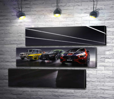 Модульная картина "Автомобили Mercedes-Benz AMG в софитах"
