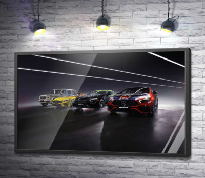 Постер "Автомобілі Mercedes-Benz AMG в софітах"