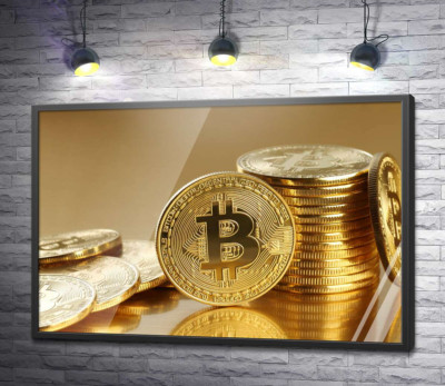 Постер "Золотые монеты биткоина"