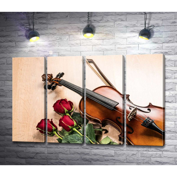 Элегантная скрипка и красные розы