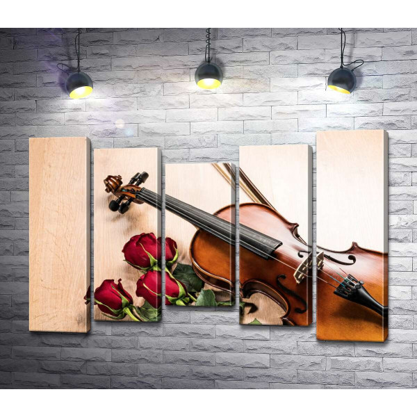 Елегантна скрипка і червоні троянди