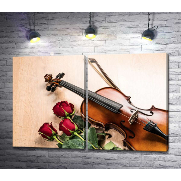 Елегантна скрипка і червоні троянди
