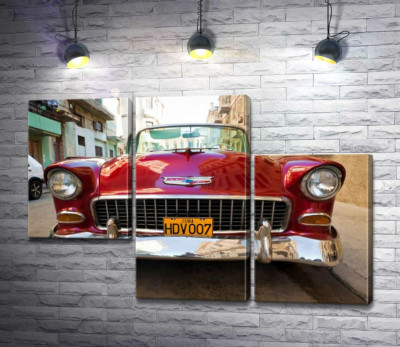 Модульная картина "Красный ретро автомобиль Chevrolet Nomad 1955 V8"