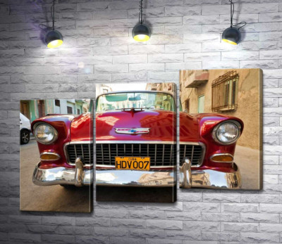 Модульна картина "Червоний ретро автомобіль Chevrolet Nomad 1955 V8"