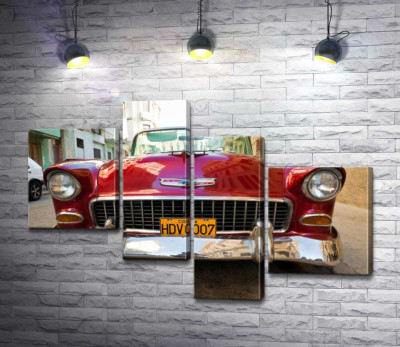 Модульна картина "Червоний ретро автомобіль Chevrolet Nomad 1955 V8"