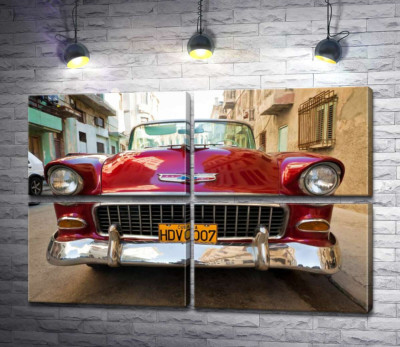 Модульная картина "Красный ретро автомобиль Chevrolet Nomad 1955 V8"