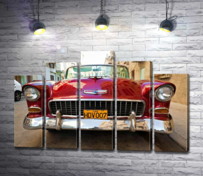 Модульна картина "Червоний ретро автомобіль Chevrolet Nomad 1955 V8"