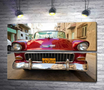Модульная картина "Красный ретро автомобиль Chevrolet Nomad 1955 V8"
