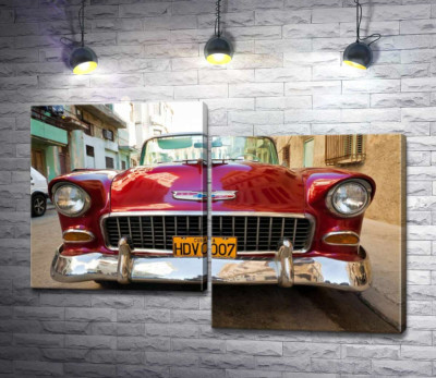Модульная картина "Красный ретро автомобиль Chevrolet Nomad 1955 V8"