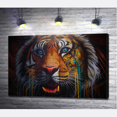 Бенгальский тигр с желто-синим узором