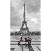 Розовый скутер перед Эйфелевой башней