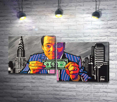 Персонаж фільму "Вовк з Уолл-стріт" (The Wolf of Wall Street) та 100-доларова купюра