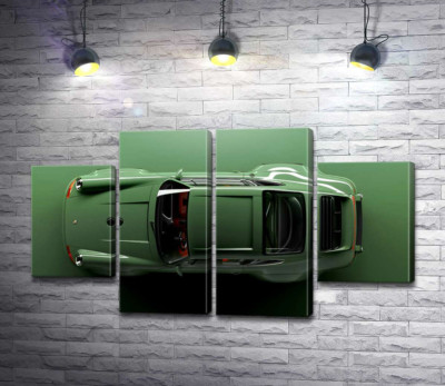 Модульная картина " Зелёный Porsche 911, вид сверху"