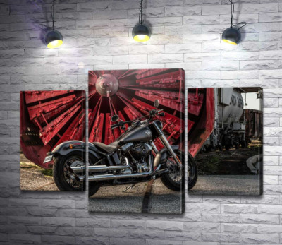 Модульна картина "Мотоцикл Harley Davidson на тлі турбіни"