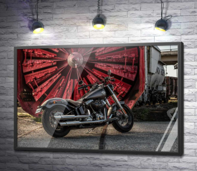 Постер "Мотоцикл Harley Davidson на тлі турбіни"