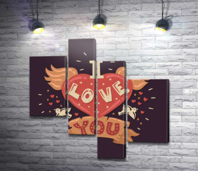 Модульная картина "Слова "I love you" окрыляют сердце"