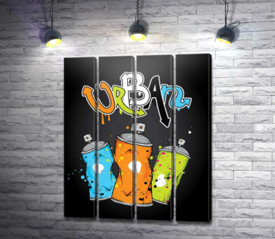 Графіті-напис над балончиками з фарбою: "URBAN"