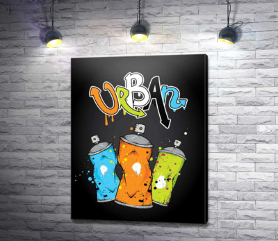 Графіті-напис над балончиками з фарбою: "URBAN"