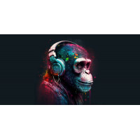 Шимпанзе меломан в наушниках