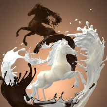 Грация лошадей в молочно-шоколадной абстракции