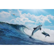 Дельфіни в пінистих морських хвилях