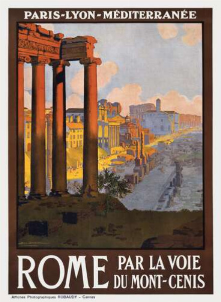 Винтажный туристический плакат Рим-Лион-Средиземноморье