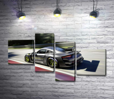 Модульна картина "Сірий автомобіль Porsche 911 GT2 мчить по трасі"
