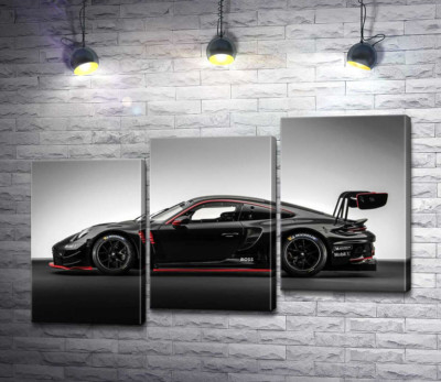 Модульная картина "Черный спорткар Porsche 911 GT3 R"