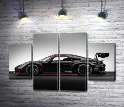Модульная картина "Черный спорткар Porsche 911 GT3 R"