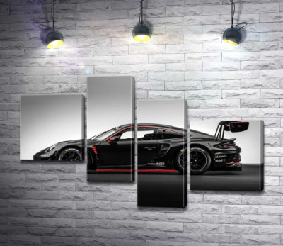 Модульна картина "Чорний спорткар Porsche 911 GT3 R"