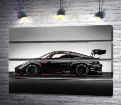 Модульная картина "Черный спорткар Porsche 911 GT3 R"