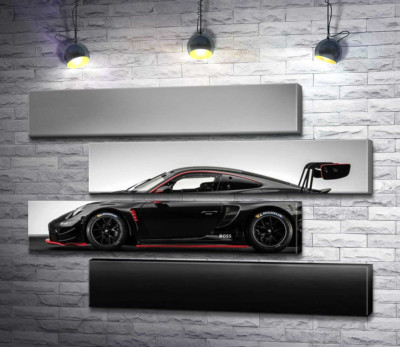 Модульная картина "Черный спорткар Porsche 911 GT3 R"