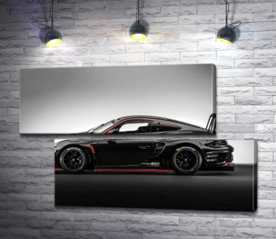 Модульна картина "Чорний спорткар Porsche 911 GT3 R"