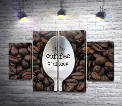 Модульная картина "Кофейная ложка с надписью: "it's coffee o'clock""