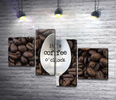 Модульна картина "Кавова ложка з написом: "it's coffee o'clock""