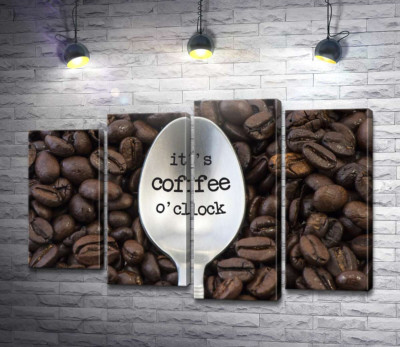 Модульна картина "Кавова ложка з написом: "it's coffee o'clock""