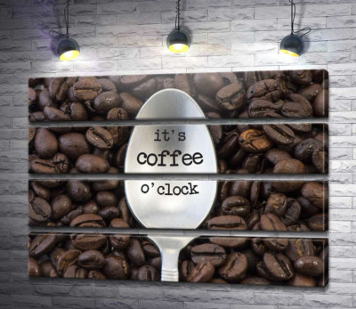 Модульна картина "Кавова ложка з написом: "it's coffee o'clock""