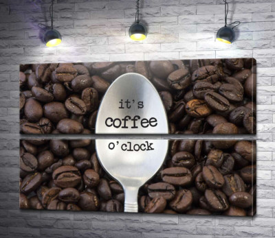 Модульная картина "Кофейная ложка с надписью: "it's coffee o'clock""