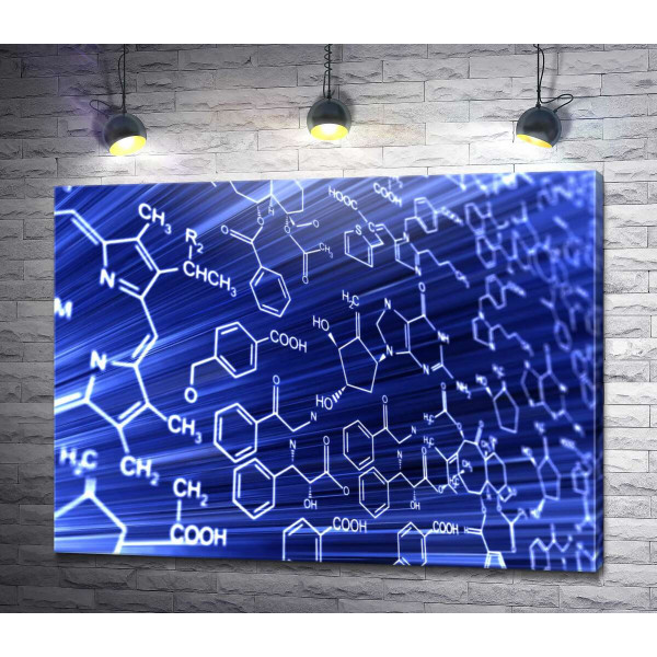 Химическая структурная формула на синем фоне