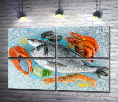 Свежие морепродукты на льду
