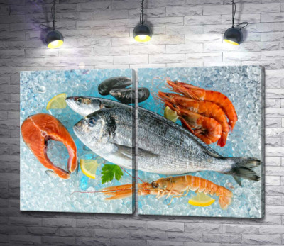 Модульна картина "Свіжі морепродукти на льоду"