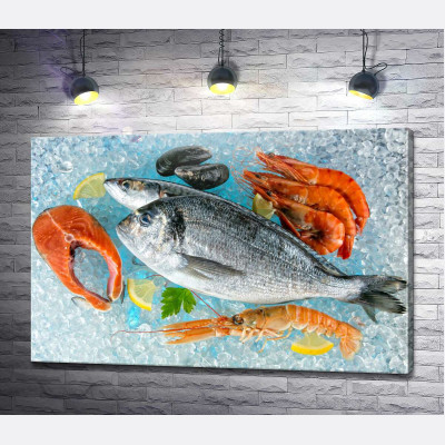 Свіжі морепродукти на льоду
